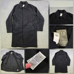 Gap Coat Mens Medium Navy Wool Blend Single Breasted Overcoat Raglan Lined NWT